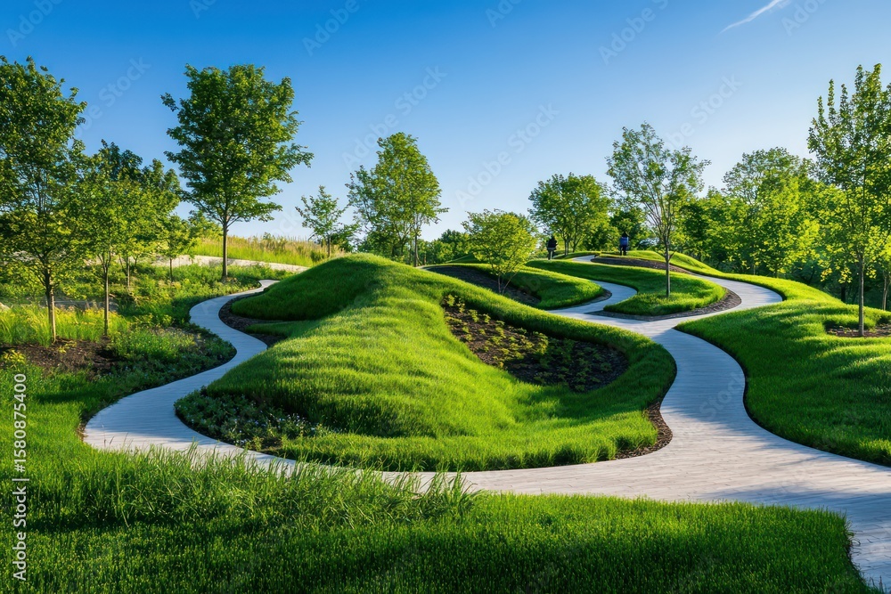 Fototapeta premium Peaceful park with trees and winding paths