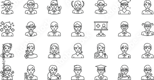 Psychotherapy Types line icon set. Vector pictograms of therapy methods, approaches, mental health treatments, cognitive, behavioral, humanistic, positive psychology gestalt thin linear 