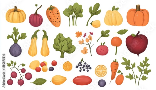 Autumn harvest vegetables and fruits