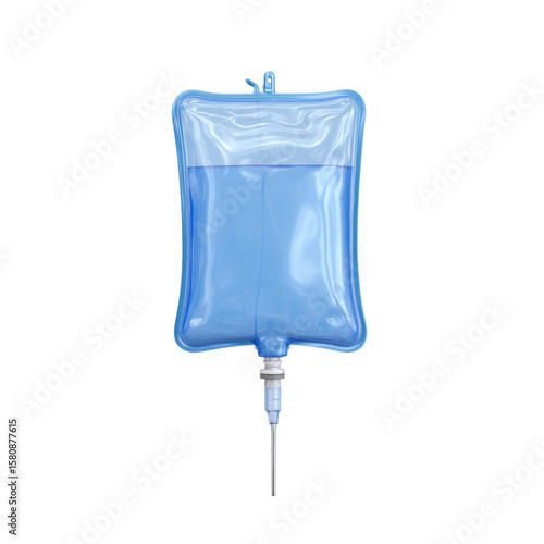Isolated Transparent IV Bag on a Black Background