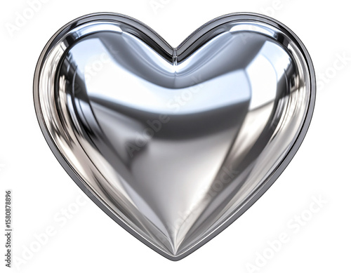 A shiny chrome heart, ultra-realistic photography, transparent background PNG format