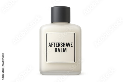 Aftershave balm in a transparent glass bottle on a transparent background