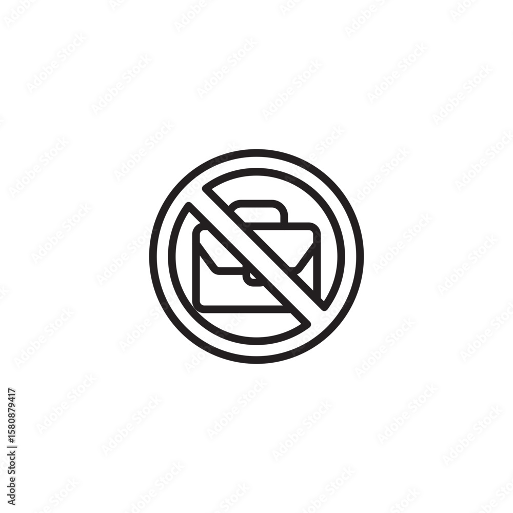 A line art icon shows a briefcase inside a circle with a diagonal line through it, signifying A line art icon shows a briefcase inside a circle with a diagonal line through it, signifying