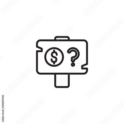 A line art icon of a signpost features a dollar sign and a question mark, symbolizing financial queries or unknown costs.