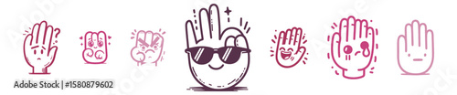 set of hands cartoon vector illustrations: 
“all right” sign hand, laughing etc