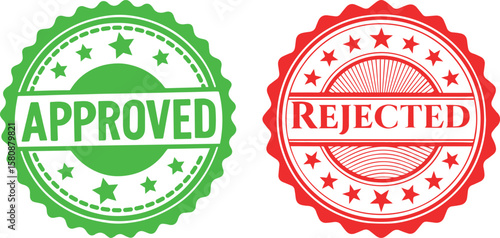 Approved and rejected stamps show validation and denial in green and red