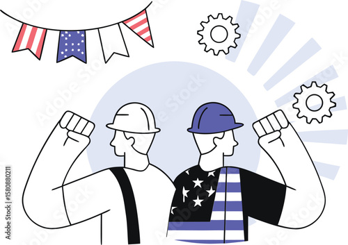Commemorative united states labor day celebration design featuring patriotic elements and festive typography for holiday observance and national recognition
