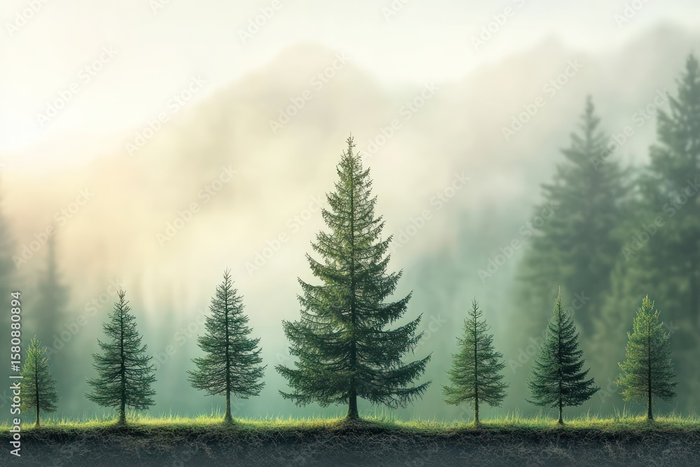 Fototapeta premium Pine tree life cycle from seedling to giant