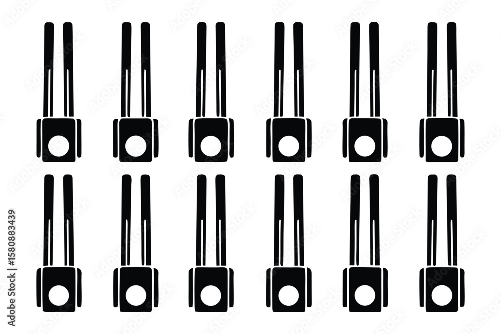 Naklejka premium A clean minimalist graphic design featuring a repeating pattern of twelve black stylized chairs with rounded tops and circular seats against a stark white background