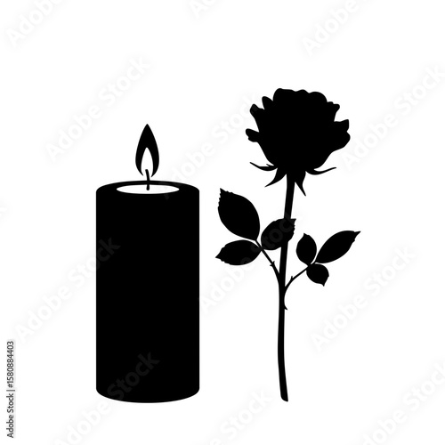Candle and rose silhouette, a touching tribute.