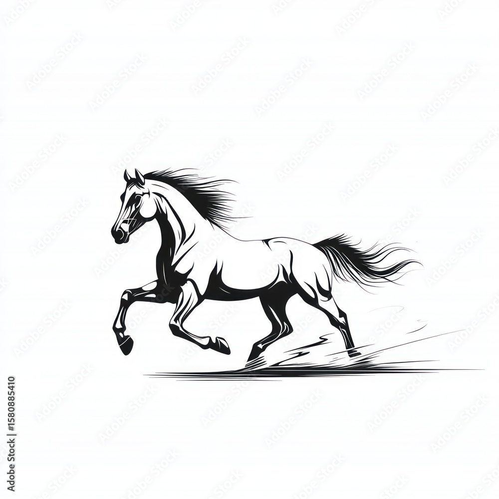 Obraz premium Black and white stylized running horse