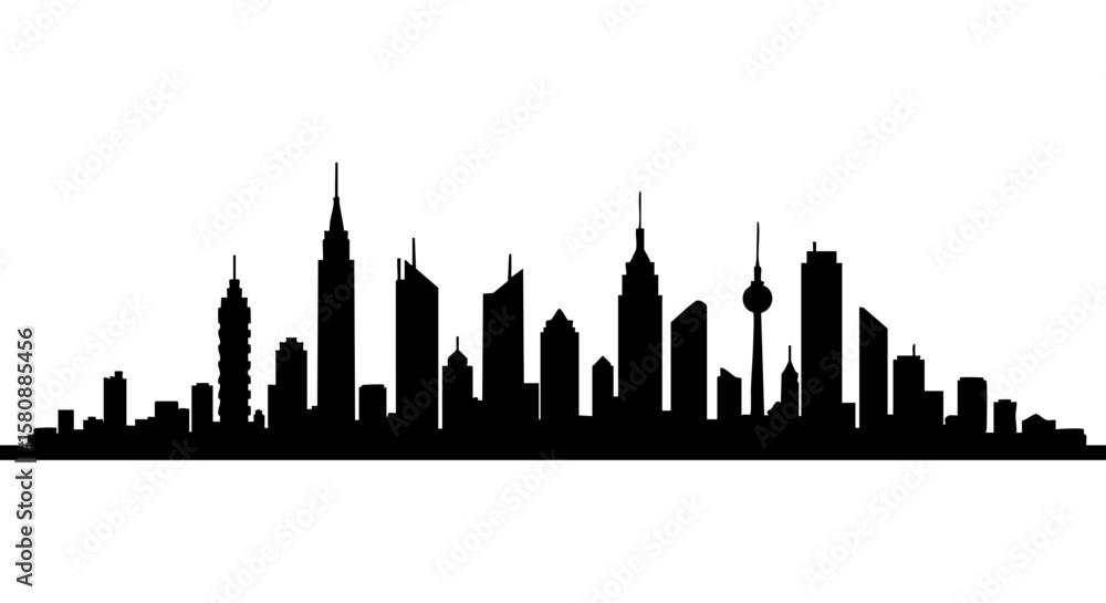Naklejka premium Cityscape silhouette against the clear sky.