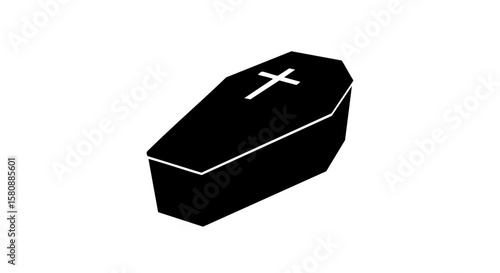 A simple yet solemn image of a black coffin with a cross. 