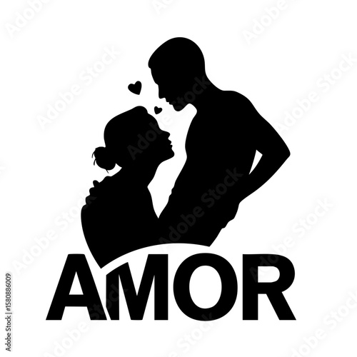 Silhouette couple with "AMOR" word.