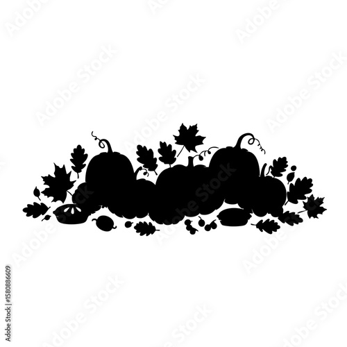 Silhouette of pumpkins and autumn leaves, embodying the spirit of harvest season. 
