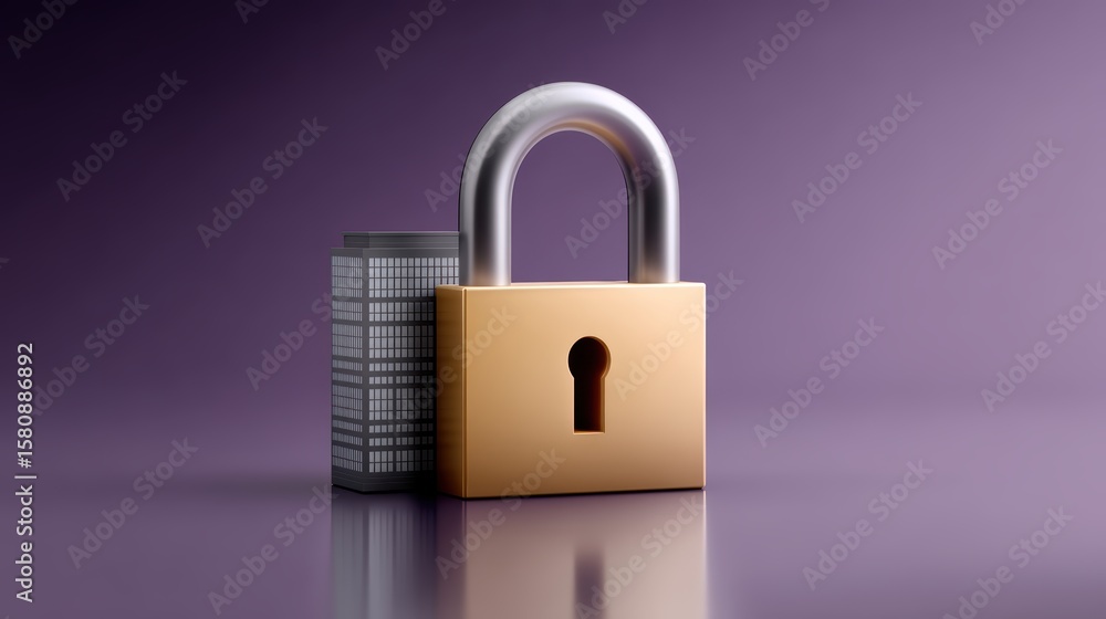 Modern building security, padlock protecting city architecture, access control, and urban safety in the cityscape Modern building security, padlock protecting city architecture, access control, and urban safety in the cityscape