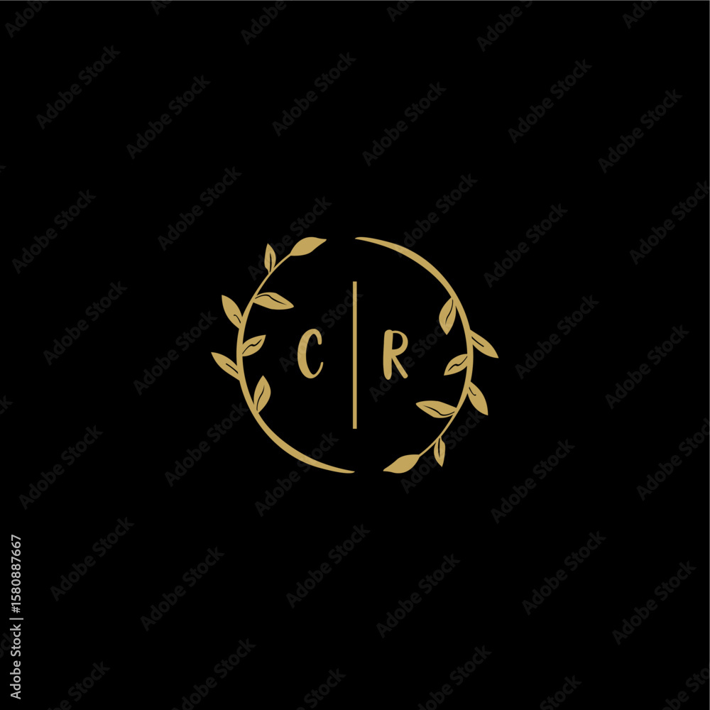 Obraz premium CR feminine and elegant wedding monogram initial logo with circle floral gold