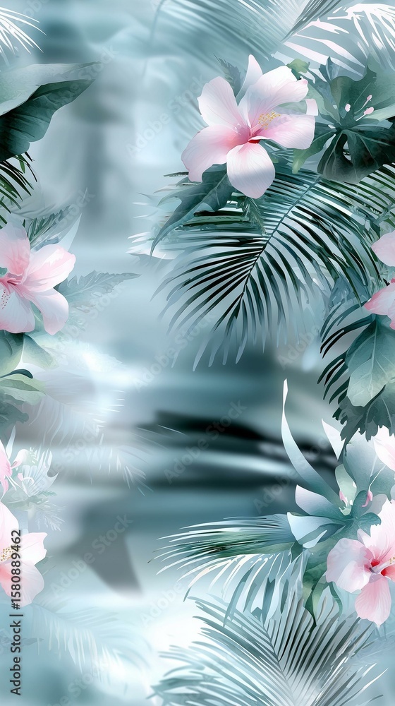 Naklejka premium Seamless Pattern Tropical floral design nature digital art lush environment close-up view serenity and beauty