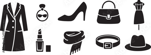Stylish Women's Accessories and Apparel Silhouette Icons
