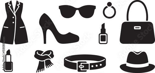 Stylish Women's Accessories and Apparel Silhouette Icons