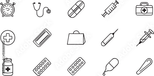 Healthcare Flat Icons with Thin Lines