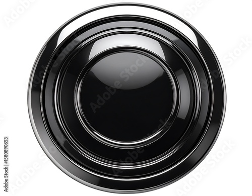 Glossy black circle button with chrome rings