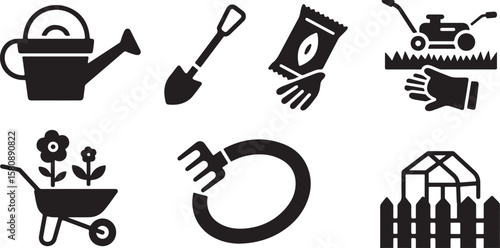 Essential Gardening Tools and Supplies Vector Icons