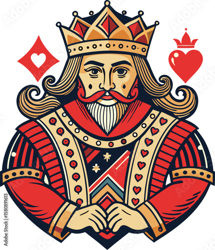 King playing card of Hearts suit in vintage engraving drawing stile stock illustration