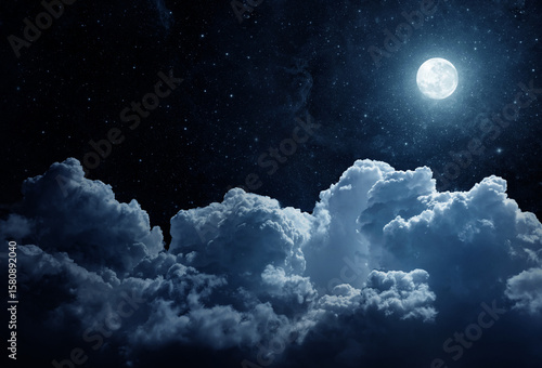 Fototapeta Naklejka Na Ścianę i Meble -    Panoramic view of the night sky, star and full moon. Evening cloud on starry sky moonlight background. Elements of this image furnished by NASA.