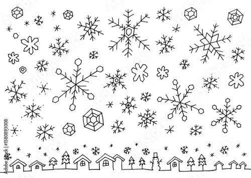 雪の結晶の手描きアナログイラストセット