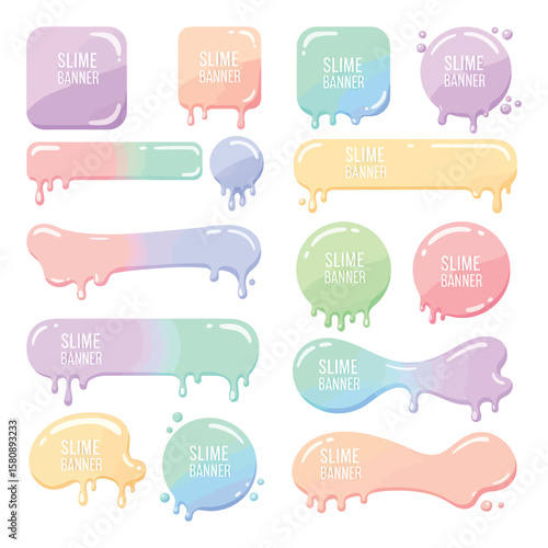 Set of Colorful Drip Slime Buttons and Labels for Games or UI Design	