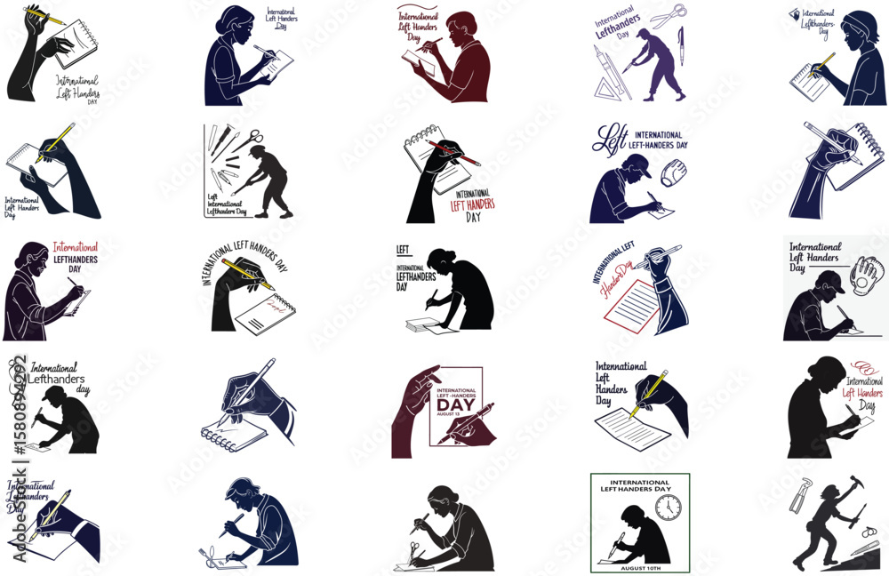 Fototapeta premium silhouette International Lefthanders Day on white background