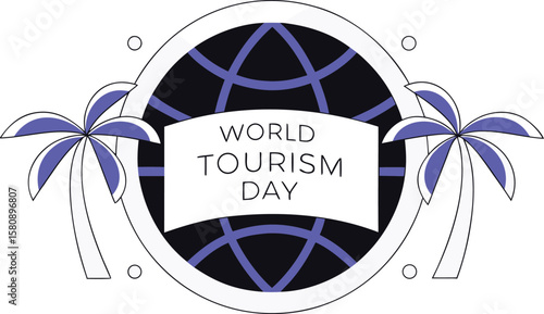 Global travel celebration emblem design perfect for commemorating worldwide tourism initiatives and promoting international exploration with vibrant professional artistic elements