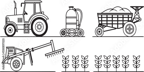 Field and Crop Line Art Icons