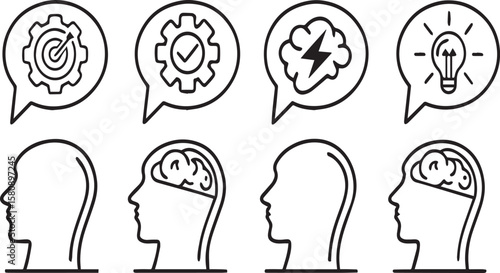 Head with Brain Line Art Collection