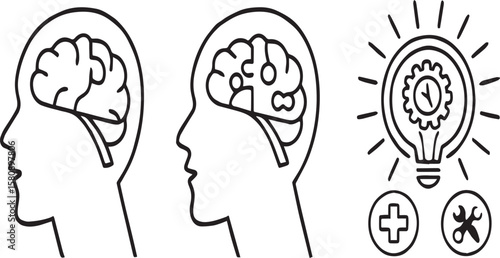 Brain and Idea Line Icons Set