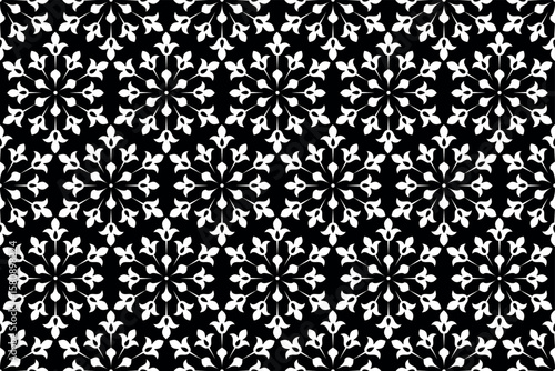 Flower geometric pattern. Seamless vector background. White and black ornament.