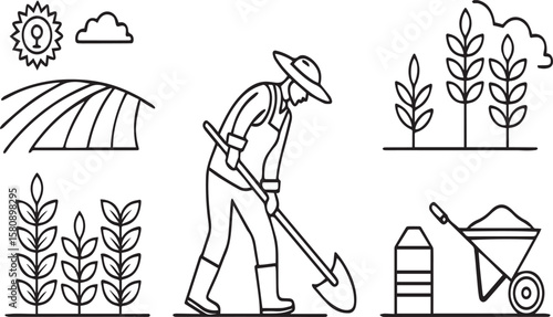 Farm Tools and Produce Vector Icons