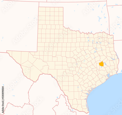 Map of the County Walker (Texas, US) showing the Federal State with the highlighted County