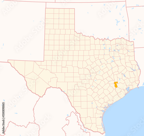 Map of the County Waller (Texas, US) showing the Federal State with the highlighted County