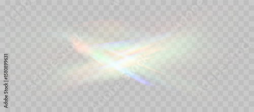 Blurred rainbow refraction overlay effect. Light lens prism effect on transparent background. Holographic reflection, crystal flare leak shadow overlay. Vector abstract illustration.