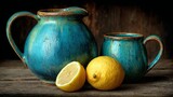 Lemons in a Blue Pitcher Still Life Photography