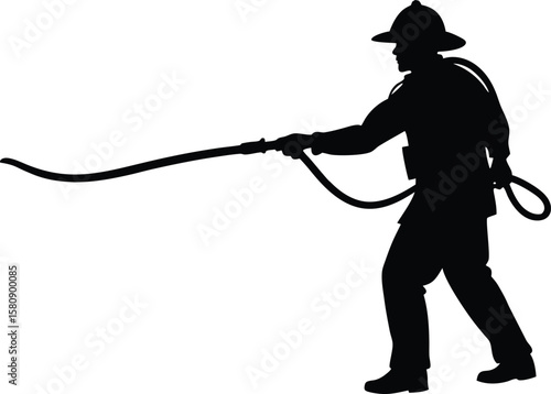  firefighter spraying water with hose vector