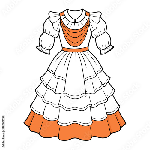 Charming peasant dress with a flowing layered skirt and delicate ruffled details