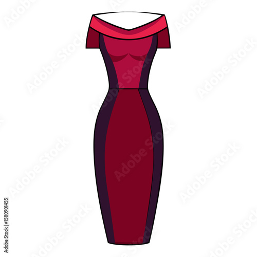 Elegant sheath dress design with a classic boat neckline and minimalist silhouette