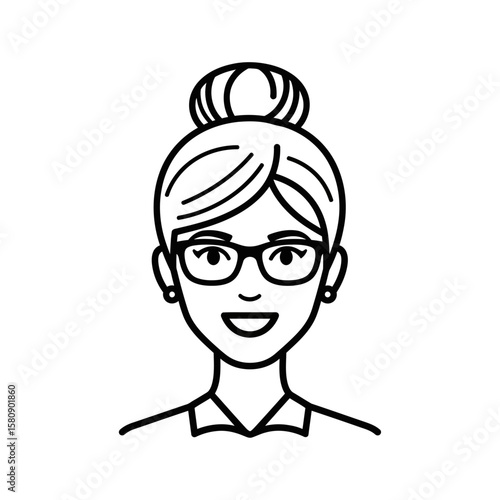 A woman with glasses and her hair in a bun isolated on white background