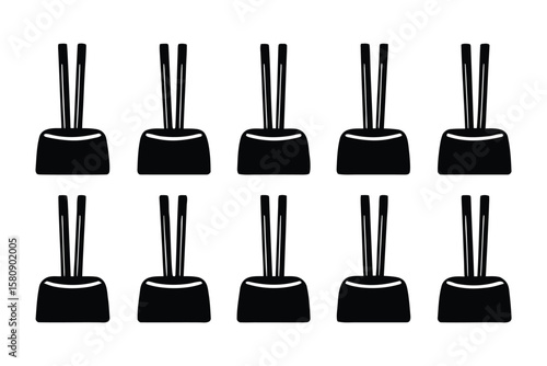 Ten identical black silhouettes of nail polish bottles are arranged in two rows of five on a white background