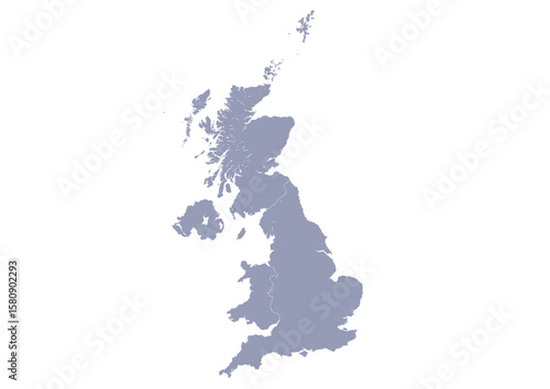 グレー色のイギリスの行政区分地図　（Map of United Kingdom）
