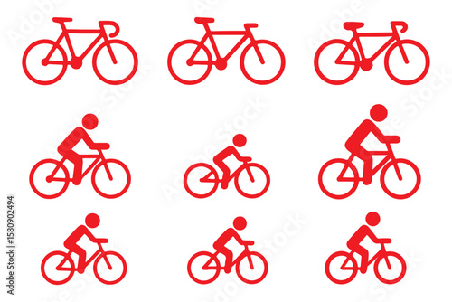 Man on bicycle icon outline collection or set in black and white