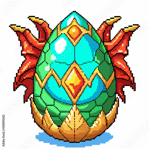 Colorful Pixel Art Dragon Egg with Vibrant Shell and Unique Design